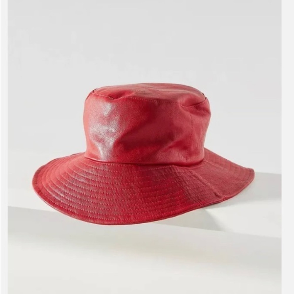 Not available Anthropologie women’s red Faux Leather Bucket Hat NWT - Picture 3 of 3